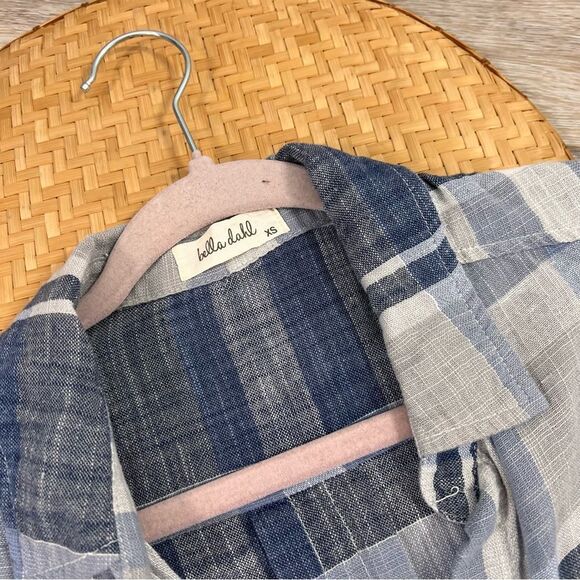 Anthropologie Bella dahl gauze cotton linen blue plaid button down shirt‎ - Picture 2 of 7